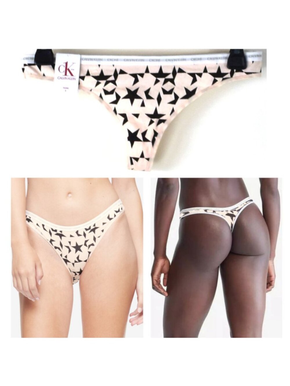 Calvin Klein CK One Cotton Singles Print Thong Coral Pink Star Sz S New QD3783
